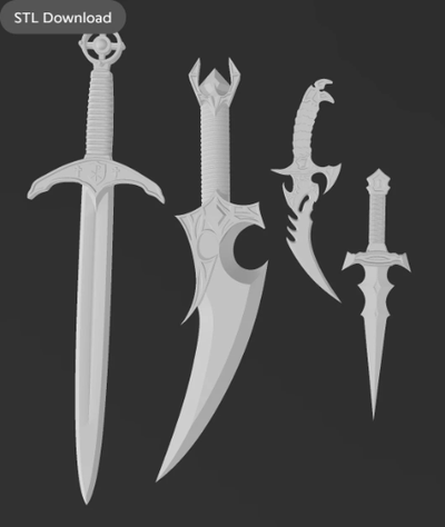 poignards court épées ensemble by prix 3d accessoires cosplays réplique arme cosplay épée soutenir dague 3d print model - Mito3D