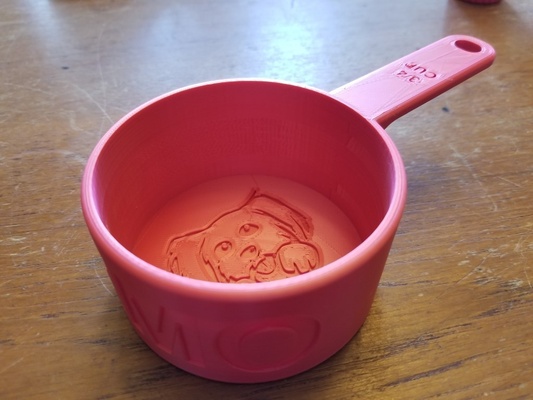 dog food measuring cup 3 4 - parametric f360 by tyler3d household pets pet measure fusion360 fusion imperial scoop thingiverse autodeskfusion360 madewithfusion360 measurement measurementtool measurementdevice dogfood petfood measuringcup parametricdesign 3d print model - Mito3D