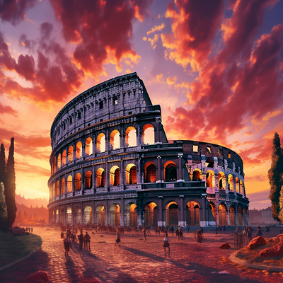 sonnenuntergang at kolosseum il roma by erzengel kunst modelle hutschmiede farbe 2d 3d print model - Mito3D