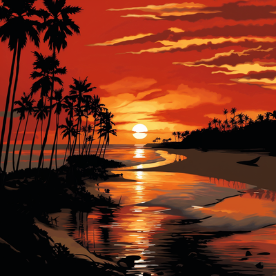 hueforge tropical sunset by archork generative 3d model & lithophane color ams gift picture 2d art red 3d print model - Mito3D
