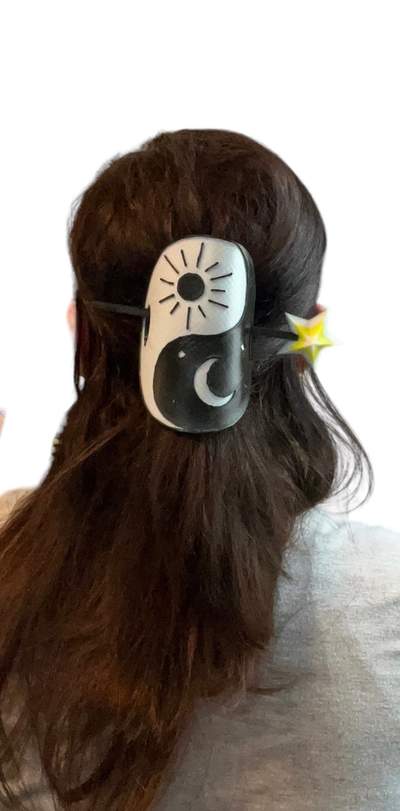 yin yang lune soleil céleste cheveux épingle barrette étoile by kymprynts mode modèles accessoires agrafe 3d print model - Mito3D