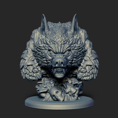 lobisomem fracasso crânio base by sonhador miniaturas criaturas bruxas horror monstro highpoly peludo caveiras 3d print model - Mito3D