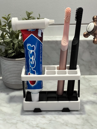 toothbrush caddy by littlecheese household decor bathroom toothpaste toothbrushstand toothpasteholder 3d print model - Mito3D