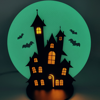 halloween guidato castello centrotavola by sparks3d domestico festività lampada raccapricciante luce led 3d print model - Mito3D