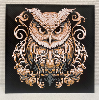 owl logo - 4 color hueforge filament painting by shakastudio art 2d multicolor ams 3d print model - Mito3D