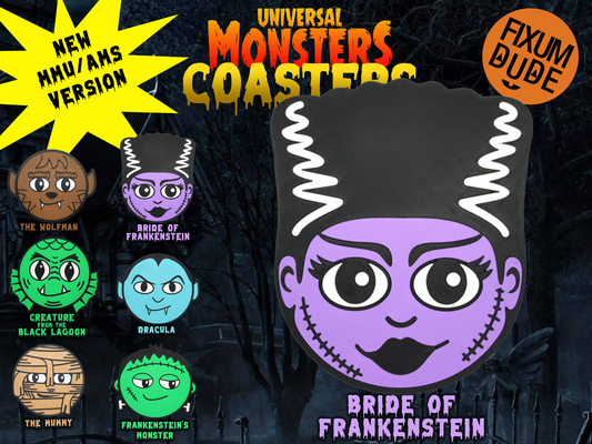universal monsters coasters mmu ams - bride of frankenstein by fixumdude household decor coaster coasterdrink monster movie spooky cute drinkcoaster party halloween decoration 3d print model - Mito3D