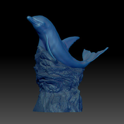 delfino on roccia by bqueisser arte sculture qu3d high poly colore separato 3d print model - Mito3D