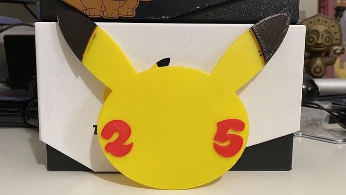 empujar lun 25th aniversario pikachu logo by markharris1989 arte señales logos multimaterial multicolor pokemon thingiverse 3d print model - Mito3D
