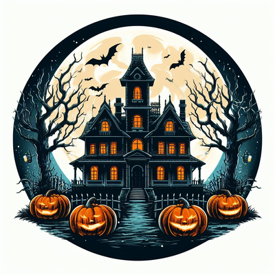 spooky mansion pumpkins - hueforge 5 colors filament painting by swiger3d art 2d halloween 2023 haunted hauntedhouse hue forge hueforged filamentpainting paint 3d print model - Mito3D
