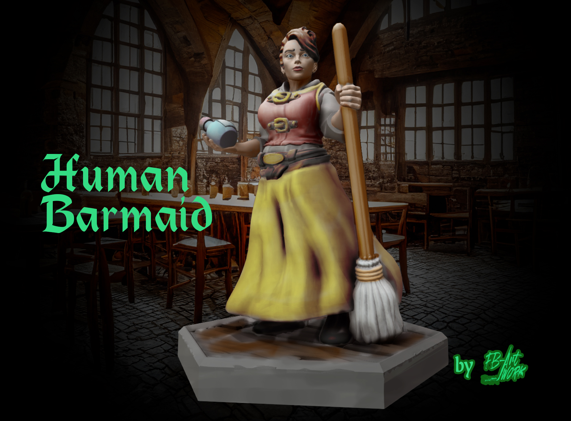 dnd minyatür insan barmaid 28mm ölçek by fb artwork minyatürler insanlar dndprop 3D print model - Mito3D