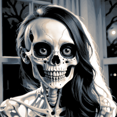 skelly skeleton girl filament painting - hueforge by lordboos art models halloween skull cute scary woman happy halloweendecoration spooky bones filamentpainting ams mmu color 3d print model - Mito3D