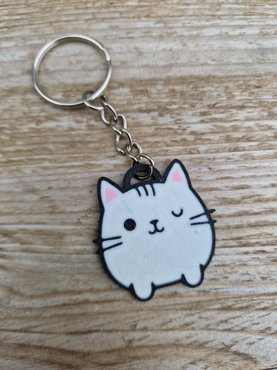 kawaii cat keyring 6 ams ready by 3domsculpts art 2d kitten kitty cute keychain bag tag 3d print model - Mito3D