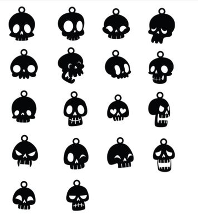 skull keychains set of 16 pieces - halloween 2023 by daraun fashion jewelry keychain accessory spooky spookyhalloween jewelery decor decoration halloweendecoration halloweendecor kids 3d print model - Mito3D