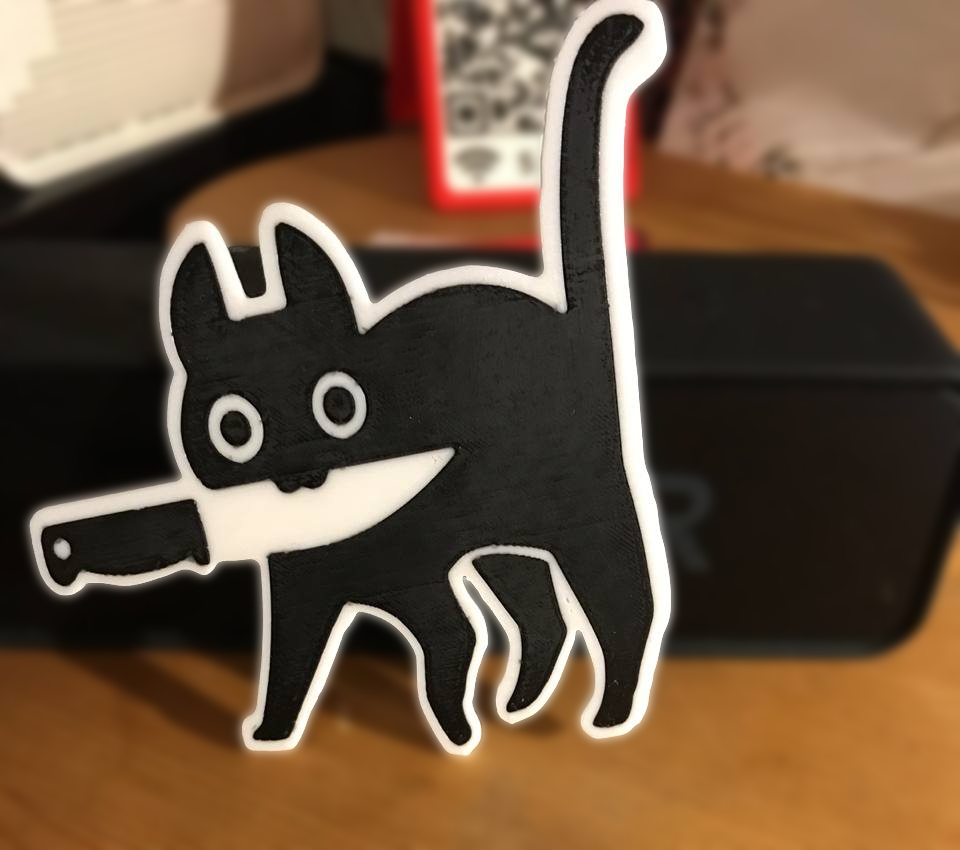 cuchillo gato by wing art arte 2d malo cuchillogato blanco negro doble color firmar surrealista peligro curiosidad extraño amantes mascotas amante gatos mascota 3D print model - Mito3D