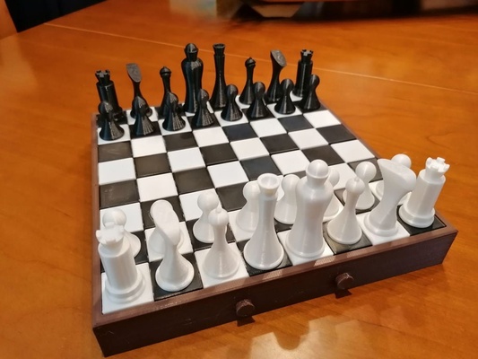 portable chess board pieces by ruimach toys & games boardgame chessgame chessboard chesspieces chessset game 3d print model - Mito3D