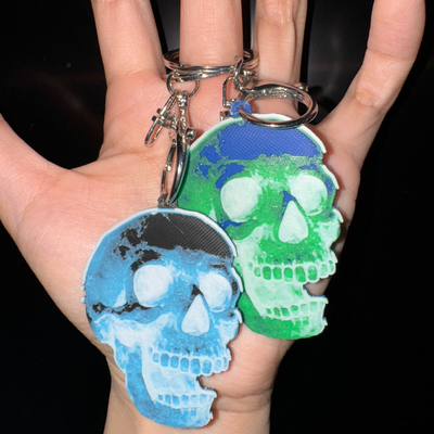 glow skull keychain by cyanidesugar fashion rings halloween gift horror hueforge skeleton fun xray 3d print model - Mito3D