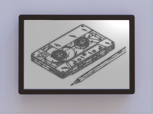cassette w pencil patent art remixed by ken mills 2d wallart 3d print model - Mito3D