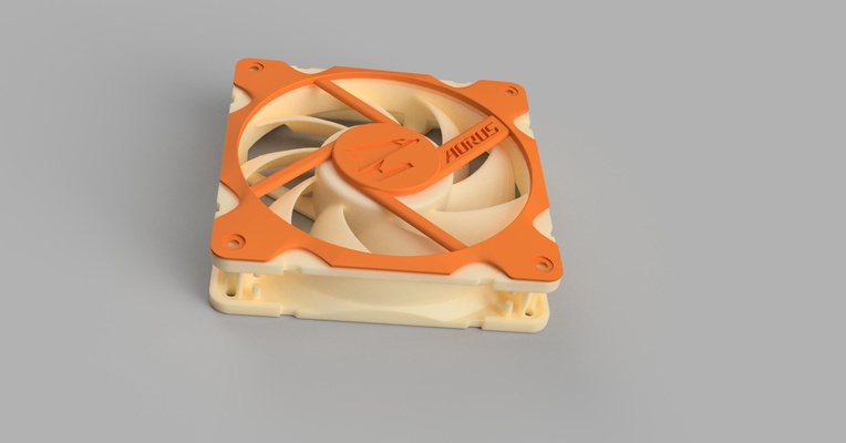 120mm fan cover aorus logo by ambossa3d werkzeuge gadgets ventilator pc modding gigabyte 3d print model - Mito3D