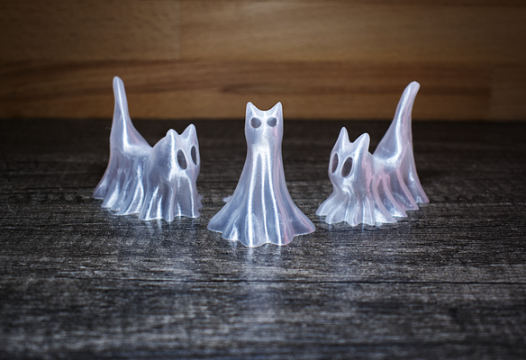 fantasma gato trío by plasticidad extraña arte esculturas víspera santos hueco escalofriante siniestro gracioso lindo miniatura mini fiesta decoración esculpir 3d print model - Mito3D