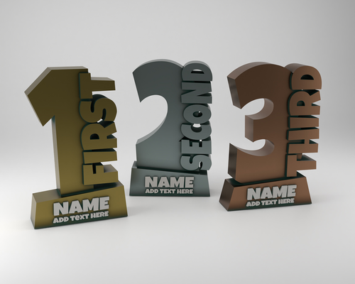 trophy - customizable award by layermodels art models party sport third first custom text customize second championship competition prize personalize personal awards trophies tournament ceremony 3d print model - Mito3D