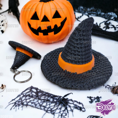 crocheted hat & keychain by body3d household decor halloween deco decoration key chain ring ghost witch skull monster creature crochet multi color 3d print model - Mito3D
