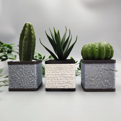 cube stone planter set by bamingo design household decor planterpot planterpots cactus cactusplanter succulent succulentplanter succulentholder brick wall texture pattern 3d print model - Mito3D