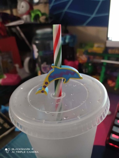 dolphin straw topper by kyuubinight household house models cetacean gift ocean partyfavor sealife starbucks strawtopper water 3d print model - Mito3D