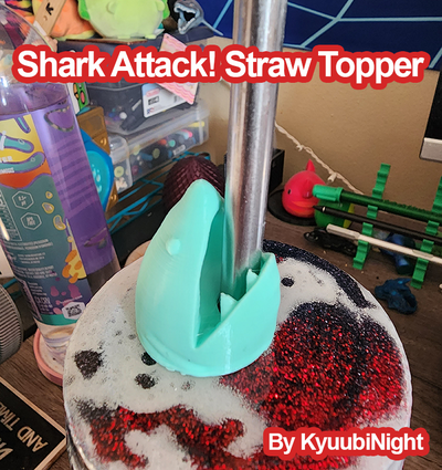 köpekbalığı saldırı saman topper by kyuubigece ev halkı modeller okyanus parti iyilikleri starbucks hasır şapka su 3d print model - Mito3D