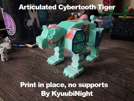 cybertooth tiger articulated robot sabertooth by kyuubinight toys & games bigcar bigcat cat cyber flexi gift lion mech mecha panther printinplace sabertoothtiger smilodon toy 3d print model - Mito3D