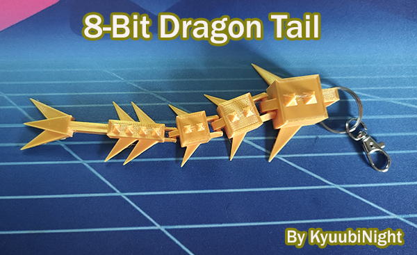 8-bit articulated dragon tail keychain by kyuubinight hobby & diy 8-bot flexi nostalgia videogame 3D print model - Mito3D