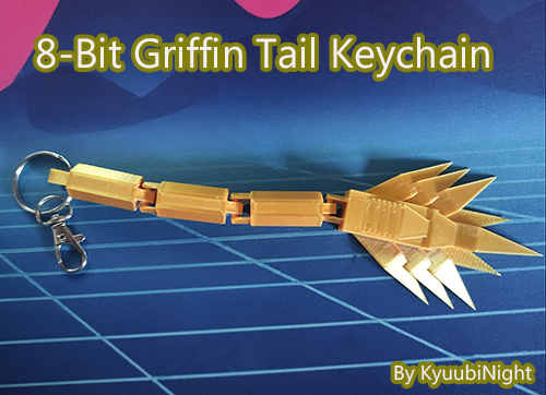 8-bit articulated griffin tail keychain by kyuubinight fashion models dragon fantasy flexi griffn 3D print model - Mito3D