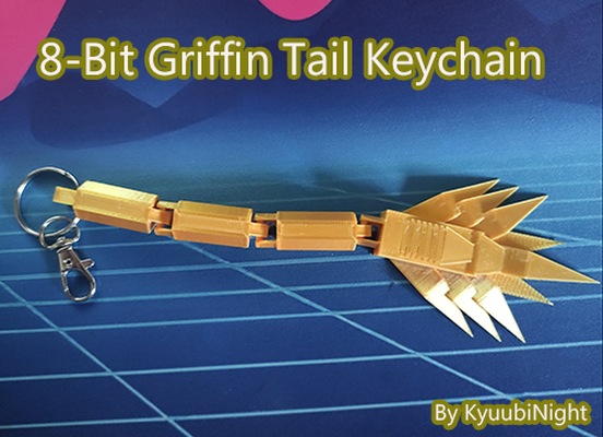 8-bit articulated griffin tail keychain by kyuubinight fashion models dragon fantasy flexi griffn 3d print model - Mito3D