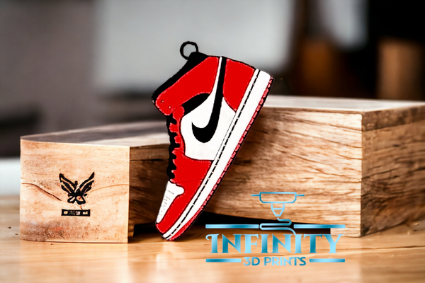 jordán zapato llavero 2 by infinito 3d huellas dactilares arte moneda insignias nike llave cadena silbido rojo blanco tenis zapatilla cabeza 3d print model - Mito3D