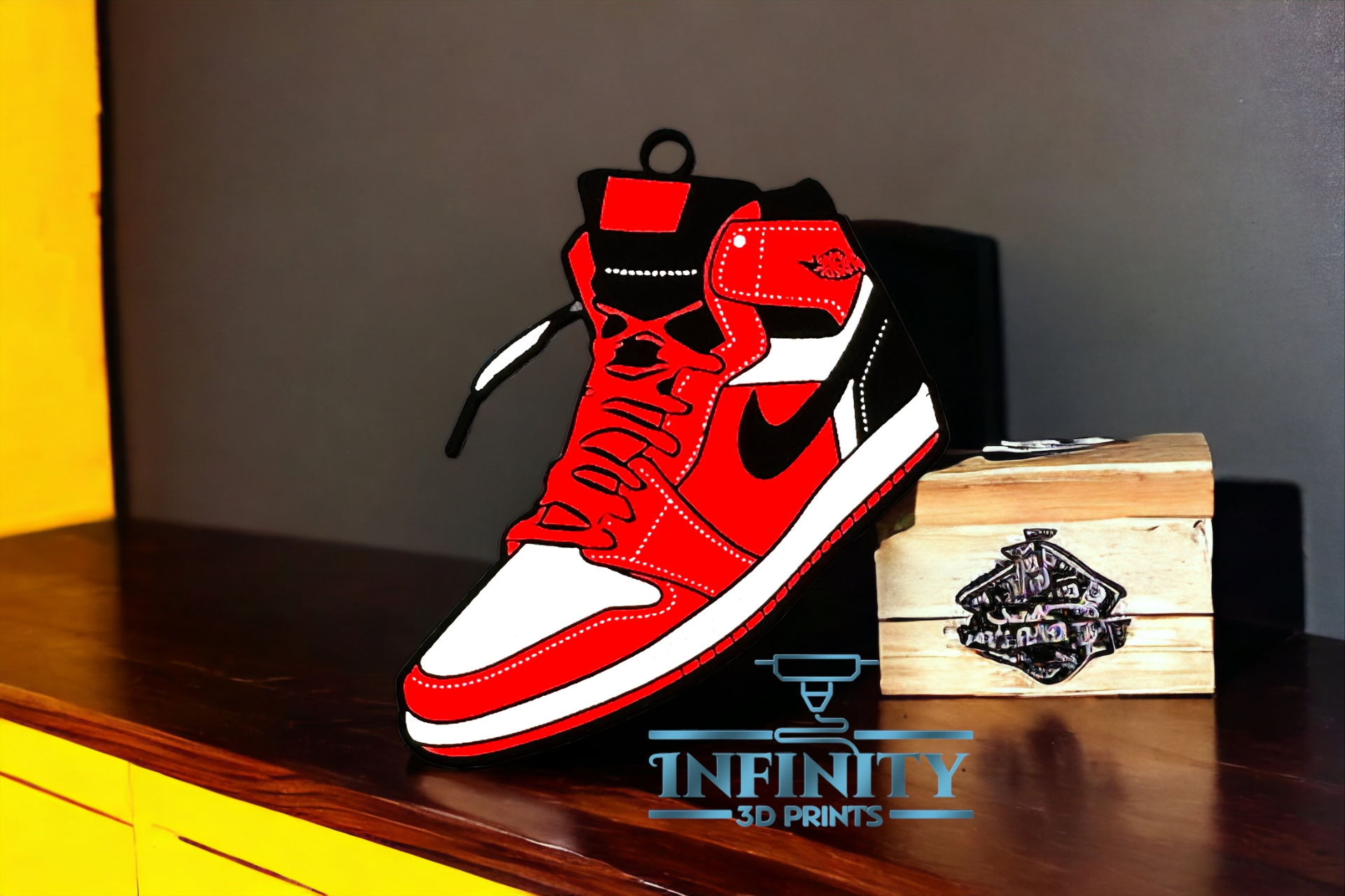 jordán zapato llavero 1 by infinito 3d huellas dactilares arte moneda insignias nike alto llave cadena cordones silbido 3D print model - Mito3D