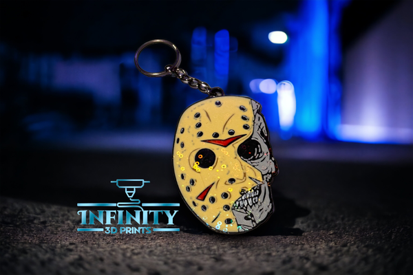 jason broken mask keychain by infinity 3d prints art coin & badges halloween murder knife blood movie face lake 3d print model - Mito3D
