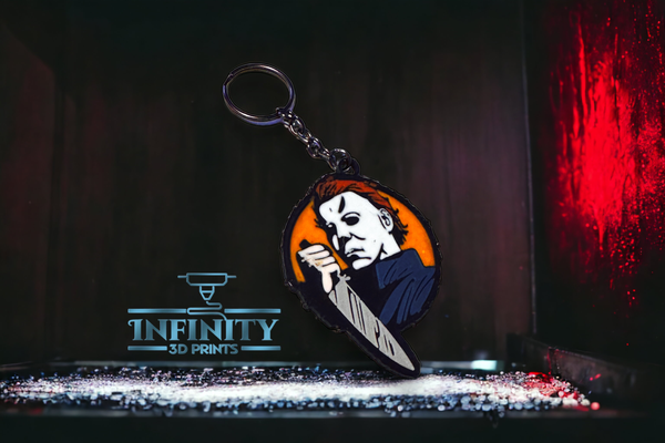 micheal myers keychain by infinity 3d prints art coin & badges halloween knife stab blood scary movie stabbing lake 3d print model - Mito3D