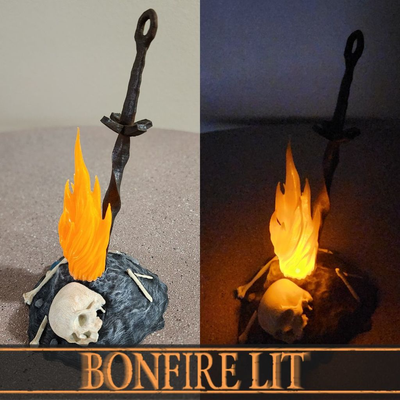 dark souls bonfire remix remixed by slurpeemachine miniatures darksouls fire lit led candle videogame youdied praisethesun sword skull 3d print model - Mito3D