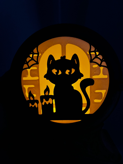 halloween tea light cat scene remixed by covic 3d art 2d 2023 3d print model - Mito3D