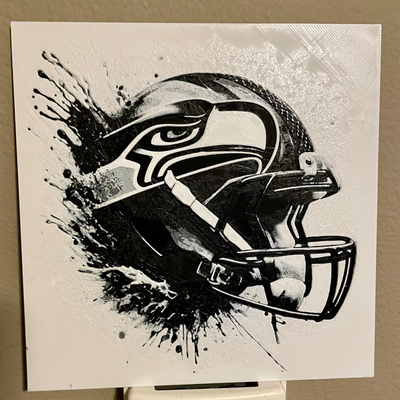 seahawks helmet b&w - hueforge 3 color filament painting by swiger3d art 2d hue forge hueforged filamentpainting seattle seahawk paint 3d print model - Mito3D