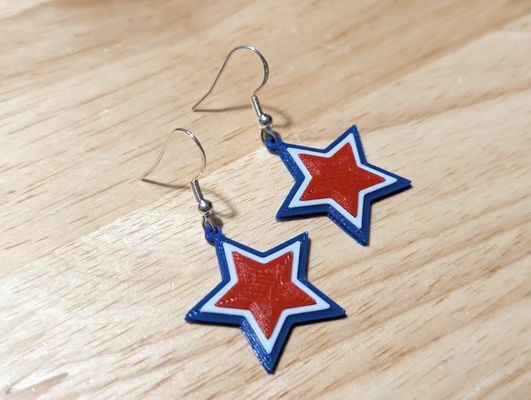 red white blue star earrings by altair3d fashion jewelry fourth of july independenceday 3d print model - Mito3D