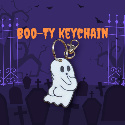boo-ty keychain by williams industries art 2d ghost halloween decoration decor boo trick or treat 2023 3d print model - Mito3D