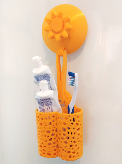 suction cup bathroom basket fully printed by remirafael household house models bathroomaccessories noglue suctioncup toothbrushholder 3d print model - Mito3D