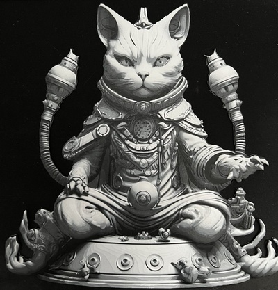 cibernético gato guru by donmatis arte modelos gatos forja chapéus pintura filamento 3d print model - Mito3D