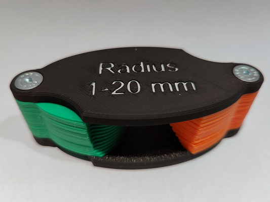 radius spur 1 20mm geteilt by kreativer affe 3d drucker zubehör messure werkzeug vorlage radiusmesser mm 3d print model - Mito3D