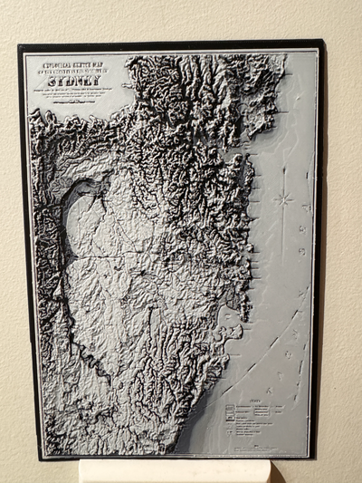 jeolojik harita of sydney avustralya şapka dövmesi yazdır by siyanür şekeri sanat modeller yanılsama derinlik doku eski haritalar doğa gerçekçilik iplik boyama 3d print model - Mito3D