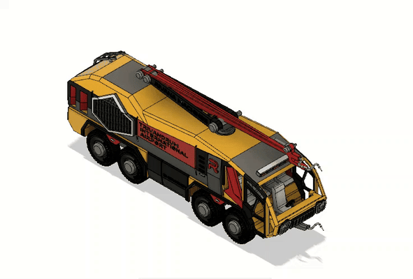 sarı havalimanı ateş kamyon motor 8x8 hareketler by siyah kriko hobi kendin yap araçlar otomotiv yangın söndürme gücü itfaiye kamyonu oyuncak 3d print model - Mito3D
