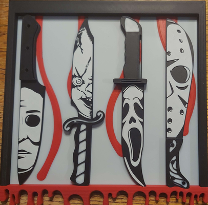halloween knives remixed by toonafeesh household festivities scary horror jason prop festive holiday fun ghostface chucky blood frame 3d print model - Mito3D