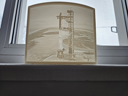 spacex ship24 booster7 stack wet dress rehearsal lithophane by screech24 art models rocket tower texas frosty litophane launch starbase olm 3d print model - Mito3D