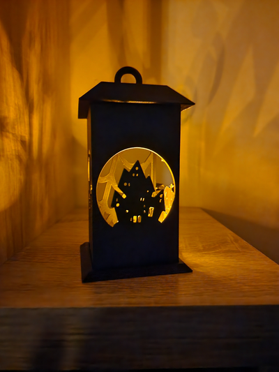 customizável bruxas lanterna by amaanv arte modelos 2023 luminária suporte luz azul chá leve teia aranha bastão abóbora assombrada casa 3d print model - Mito3D