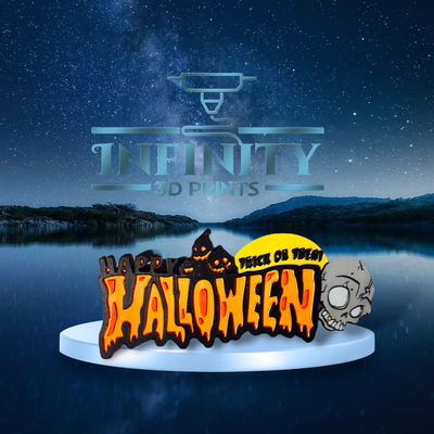 happy halloween -trick or treat signage 6 slot 4 ams profiles by infinity 3d prints art signs & logos 2023 trick skull epic sign gold tooth sick singage kids tricky candy outside wall skulls pumpkin house spooky yellow sky door knock 3d print model - Mito3D